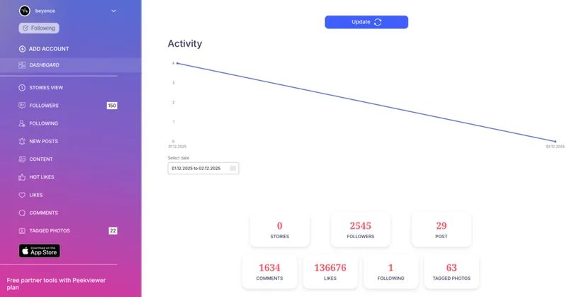 Instagram profile analyzer tool: Peekviewer account creation