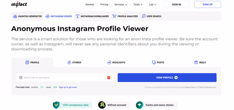 Usa applicazioni di terze parti per guardare Instagram senza un account: Inflact