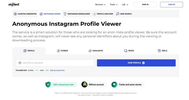 How Inflact Works Step 1 – by Private Instagram Viewer Free